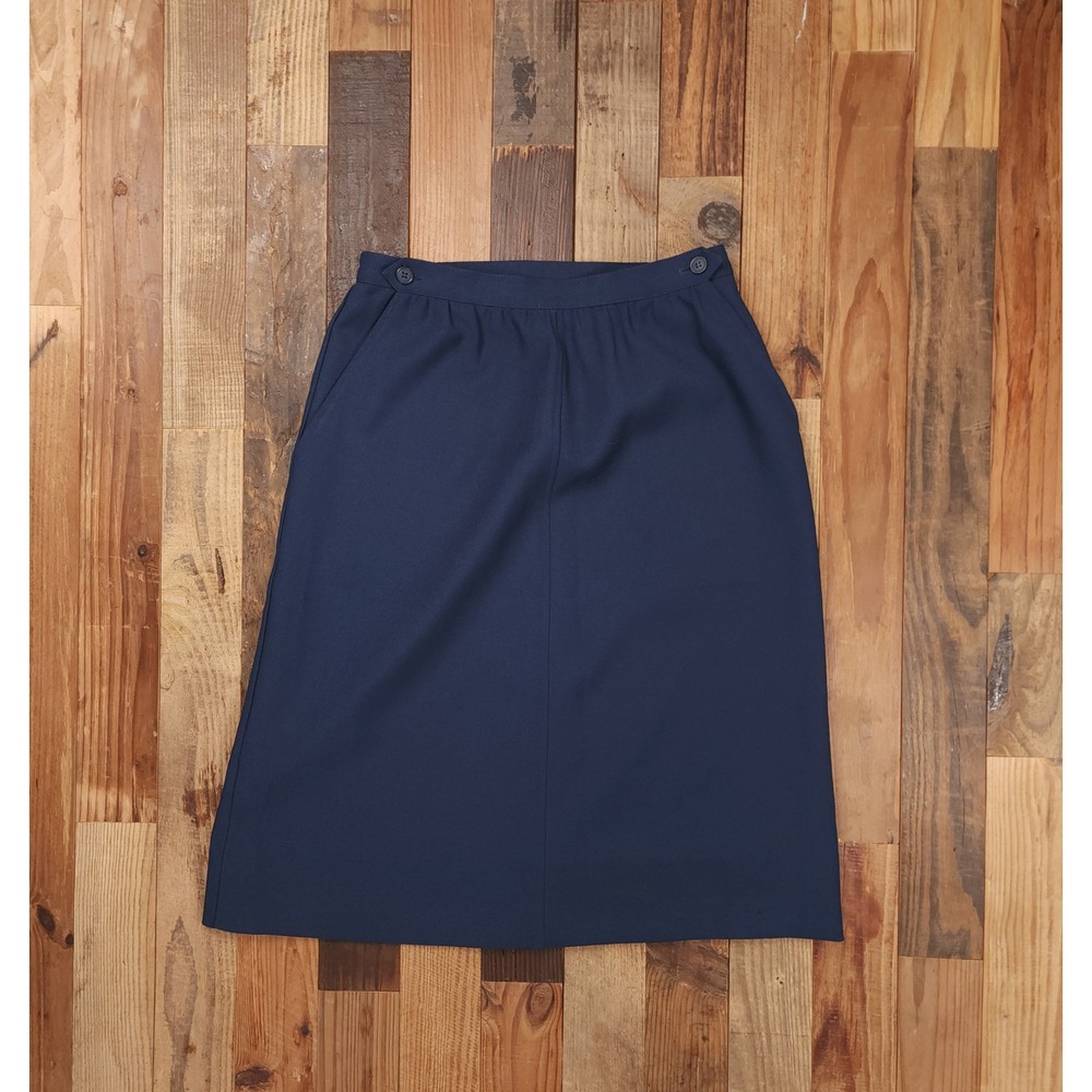 Personal Petites Navy Blue Midi Skirt Side Button Elastic Waist Size 10P